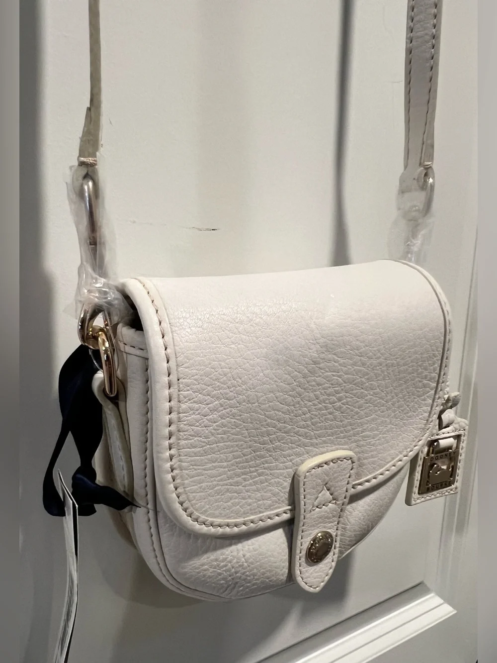 Dooney & Bourke White Pebbled Leather Saddle Crossbody NWT